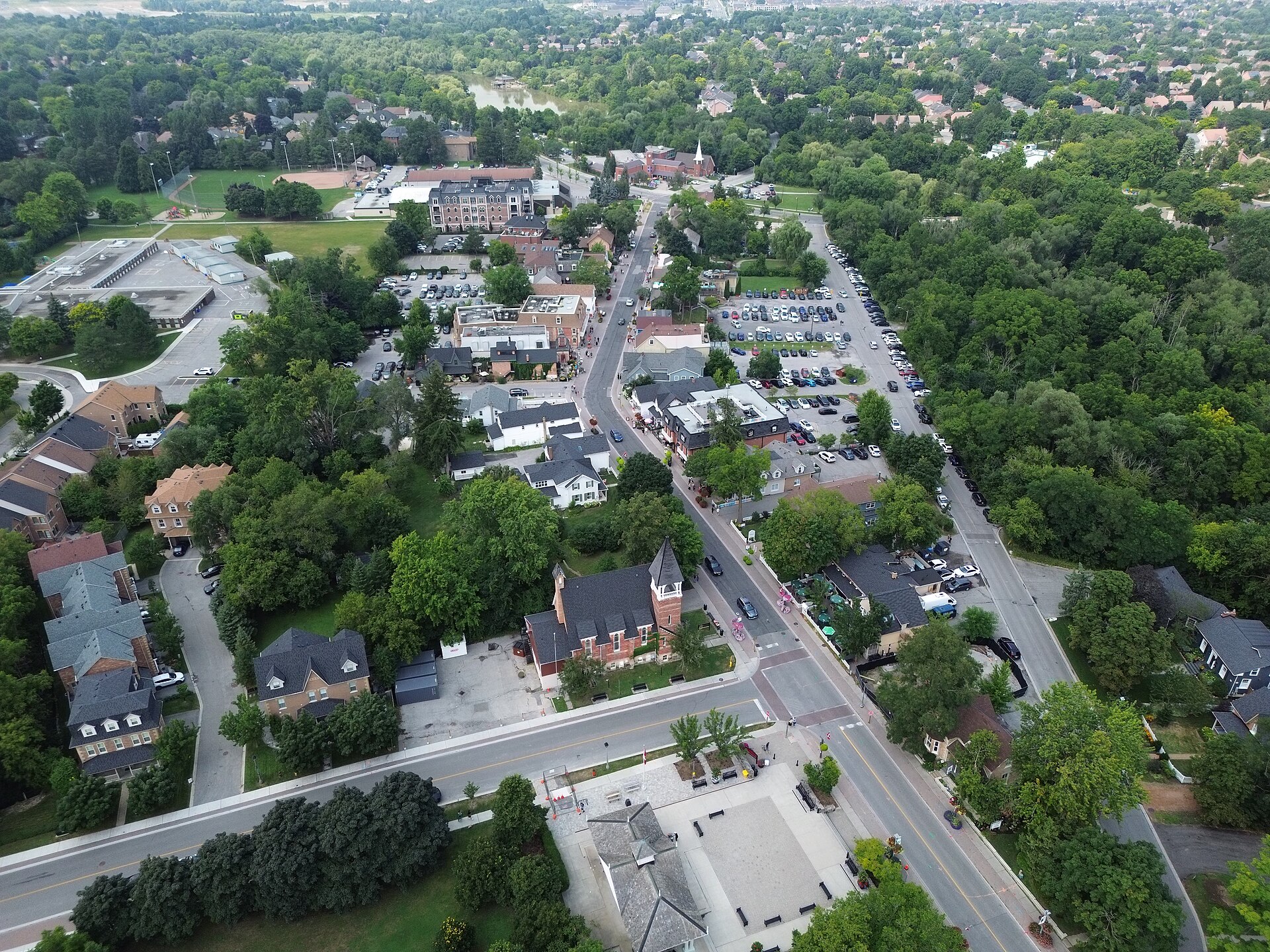 Historic Main Street Unionville and its tree-lined heritage core in Markham